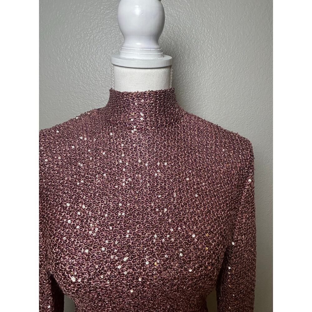 St. John pink sequins long sleeve mock neck stretch bodycon knit gown sz 14 - Picture 2 of 16